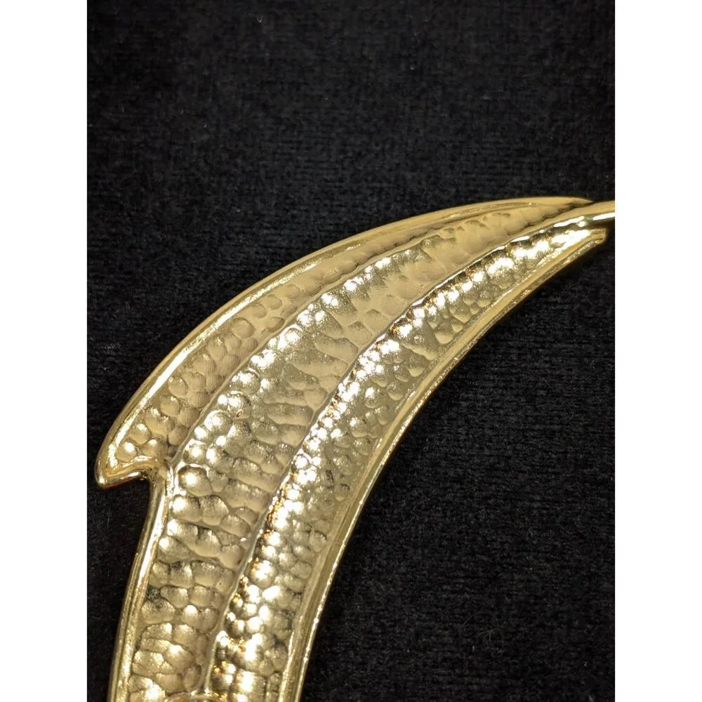 Vintage Large Gold Tone Textured‎ Abstract Swoosh Brooch Modernist